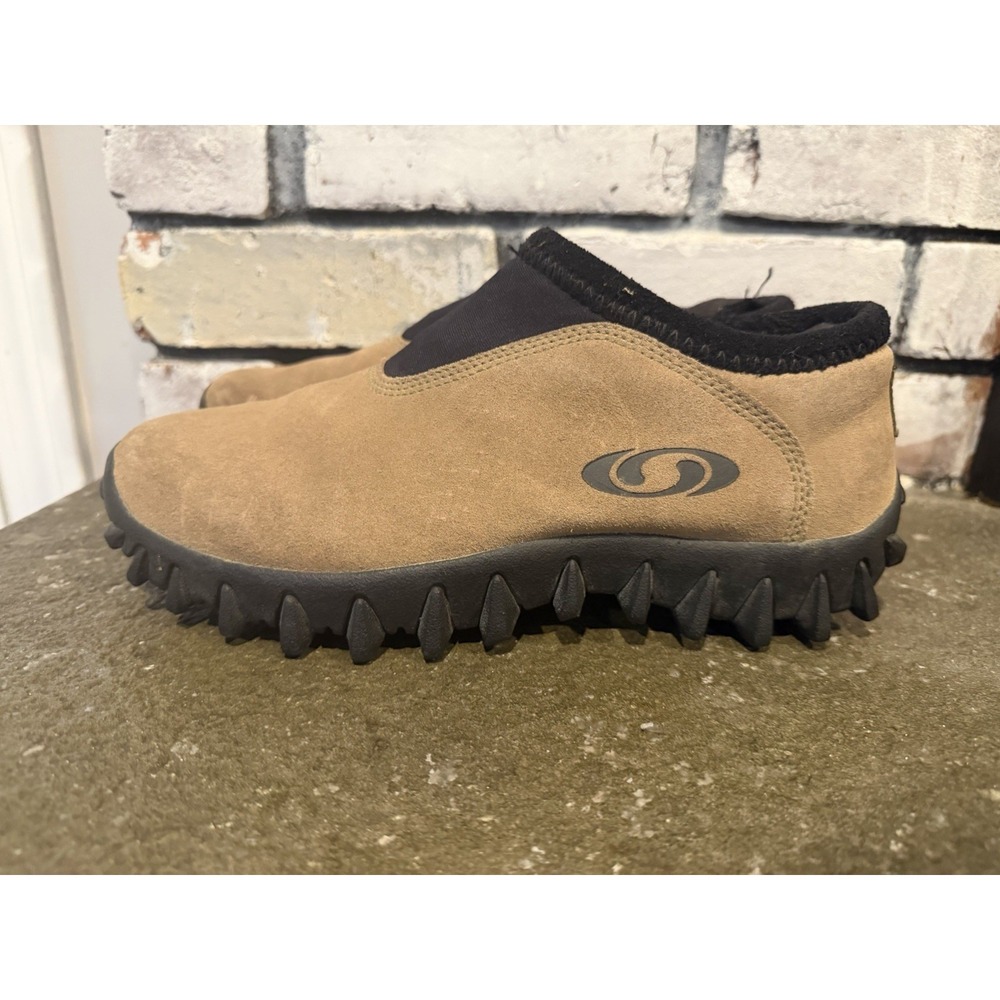 SALOMON Chunky WOMEN'S 7.5 CONTAGRIP SNOW CLOG VINTAGE Beige SUEDE SLIP ON Y2K